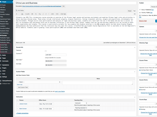 Campus Directory Pro WordPress plugin has easy to use course edit screen Campus Directory Pro WordPress plugin has easy to use course edit screen