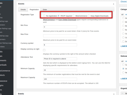 WP Easy Events Pro supports multiple event registration types including no registration option WP Easy Events Pro supports multiple event registration types including no registration option