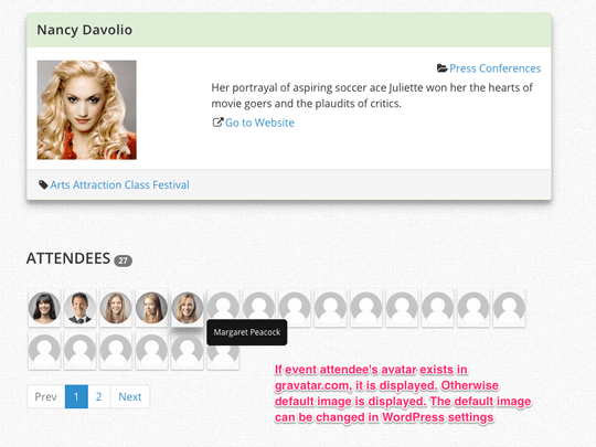 WP Easy Events Pro WordPress plugin can display attendee avatars WP Easy Events Pro WordPress plugin can display attendee avatars
